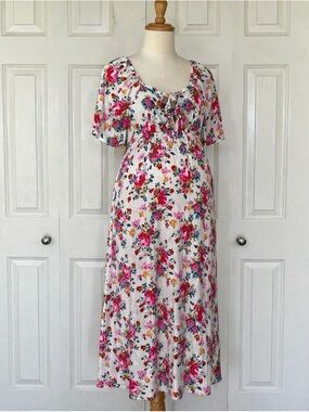 Destination Maternity Flutter Sleeve Floral Flowy Midi/Maxi Dress Large NWT
